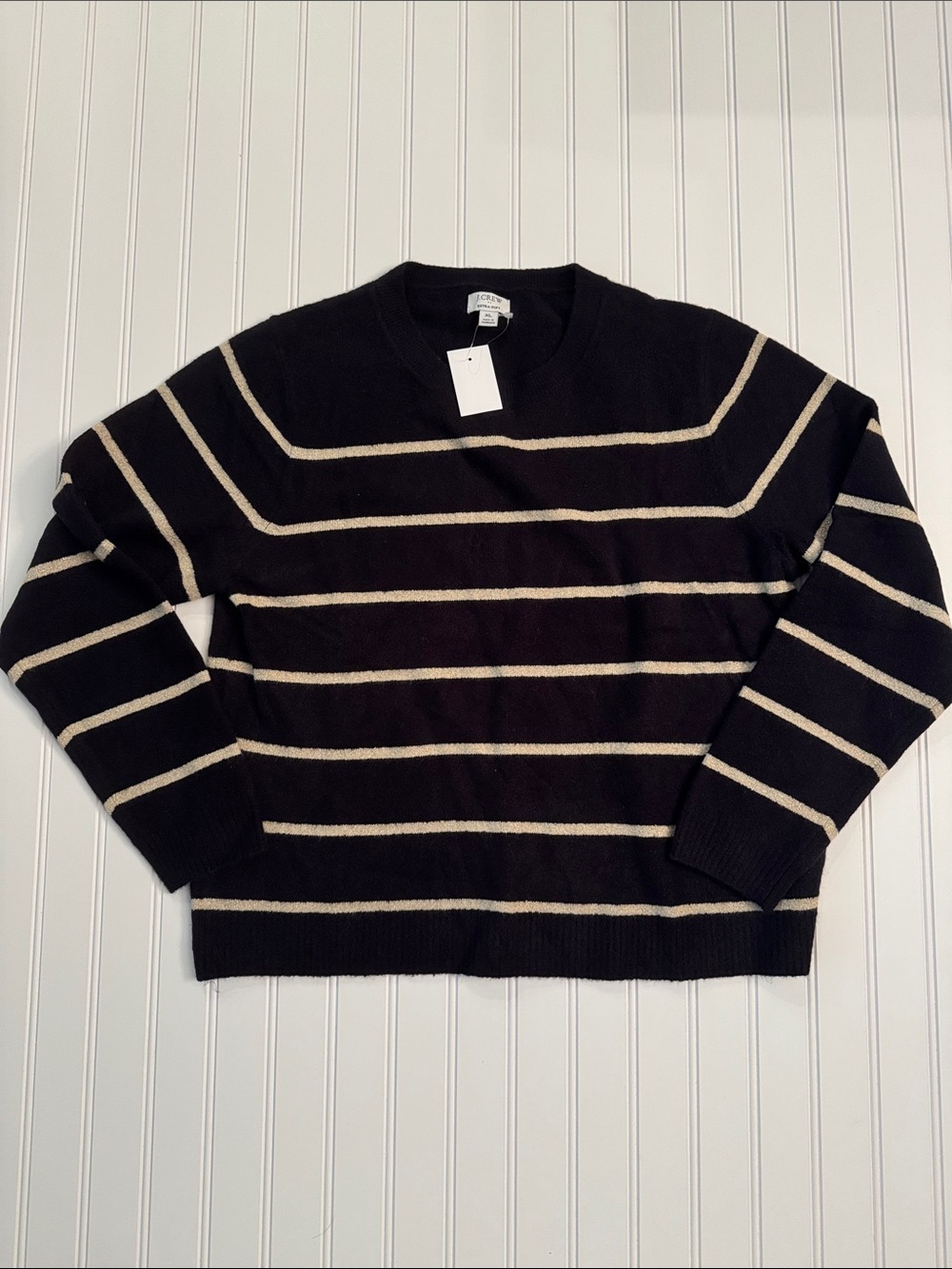 J.Crew Extra Soft Black Metallic Gold Stripe Sweater XL